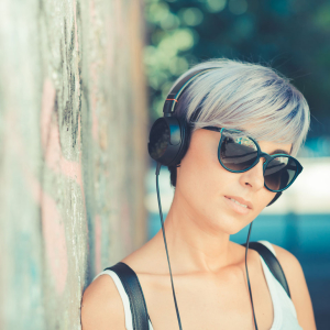 Woman with headphones on