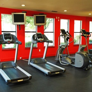 Fitness Center at Block with treadmills, tv's and eliptical machines